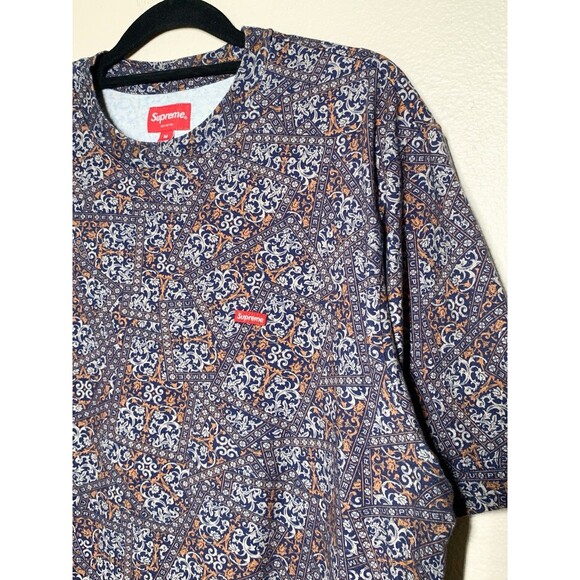 Supreme Small Box Tee Men's M Navy Floral Cards 100% Cotton - Picture 2 of 5